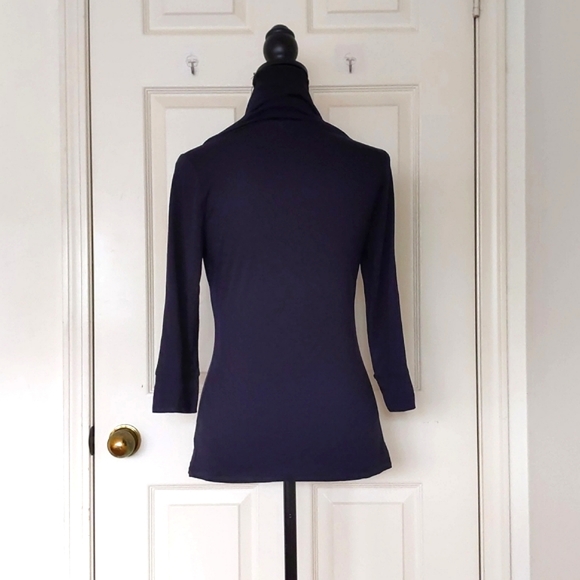 NWT. The Limited Modal and Wool Dark Navy Blue Cowl Neck Top with 3/4 sleeve. - Picture 2 of 4